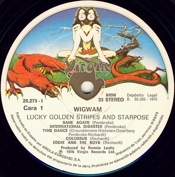 Lucky Golden Stripes label, side 1 (Virgin Spain)