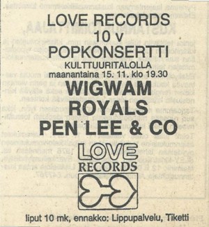 Advert for Helsinki gig 15.11.1976