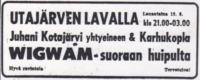 Advert for Utajrvi 12.08.72 from Kaleva