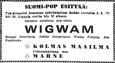 Advert for Joensuu 06.05.71