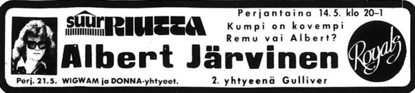 Advert for Riihimki gig 21.05.76