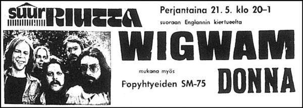 Advert for Riihimki gig 21.05.76