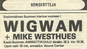 Advert for Jyvskyl gig 25.03.1977