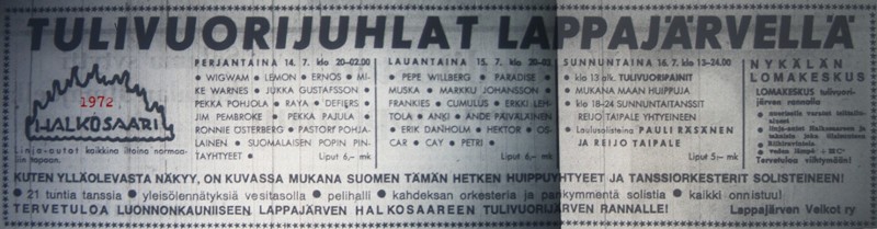 Advert for Lappajrvi 14.-16.07.72