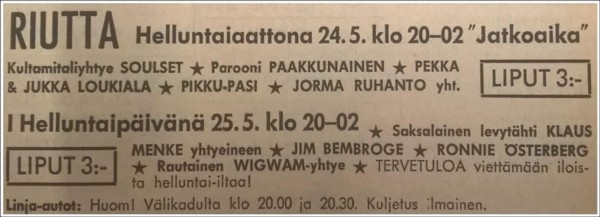 Advert for Riihimki 25.05.69