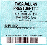Ticket of Turku concert 09.11.06